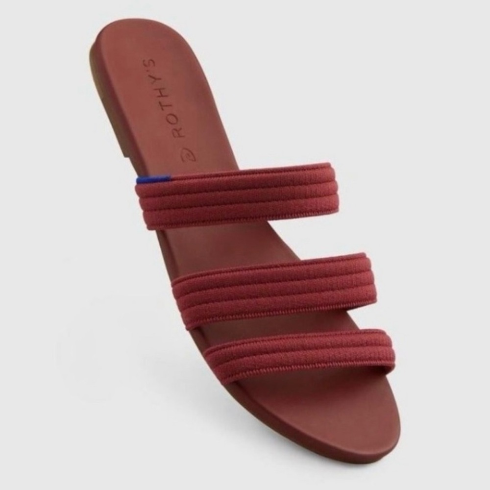 Rothy's Flat Sandals Women's 10 Sangria Red Triple Band Slides Retired Style EUC